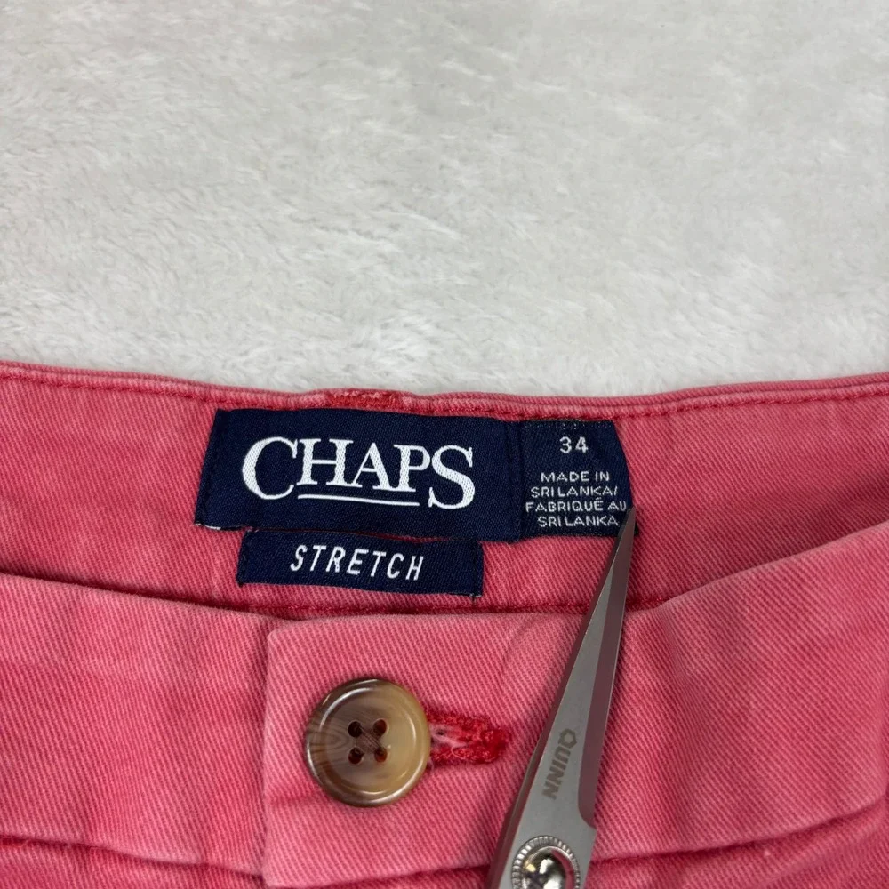 Chaps Mens Stretch Chino Shorts Salmon Pink Coral Size 34 Flat Front Casual